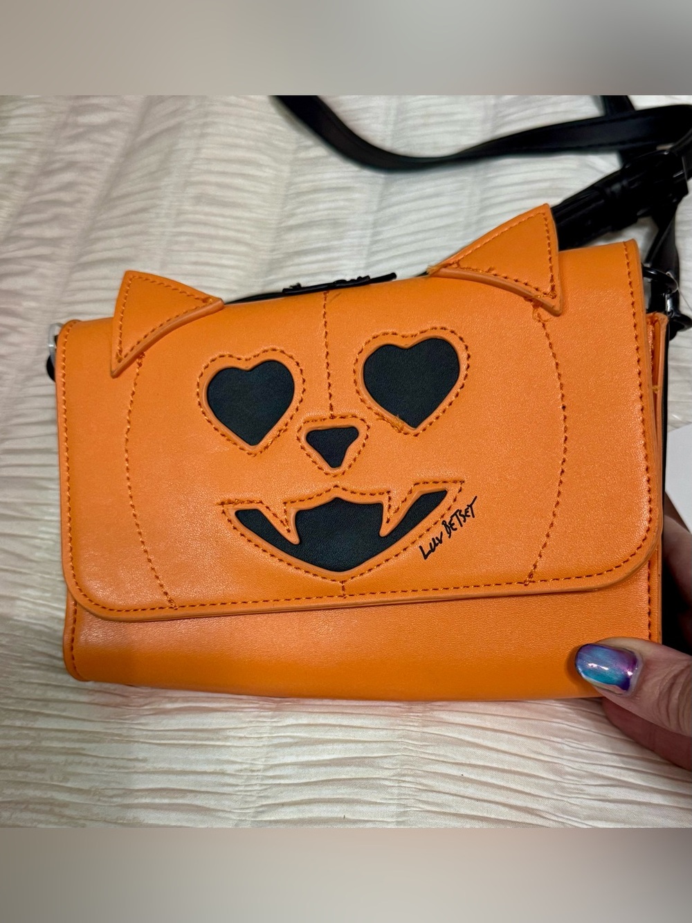 Betsey Johnson Orange Pumpkin Vampire Face Crossbody Halloween Bag